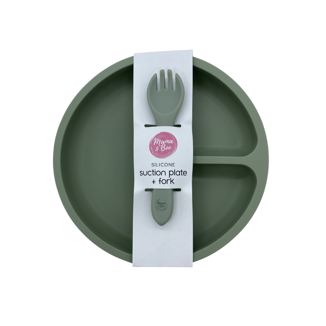 Silicone Suction Divider Plate & Fork Set | BPA Free, Suction Base